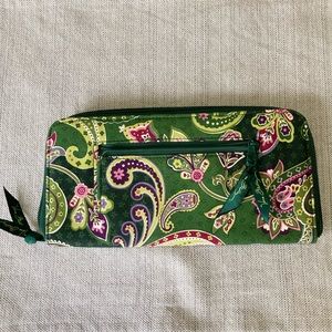 Large Vera Bradley Green Paisley Clutch Wallet